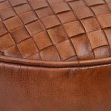 Tan Travie Round Leather Ottoman